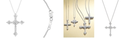 Macy's Diamond Flower Cross Pendant Necklace in 14k White Gold (1-1/2 ct. t.w.)